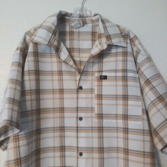 Oso Brand Men's size Large white, brown and black plaid print top - Picture 2 of 13